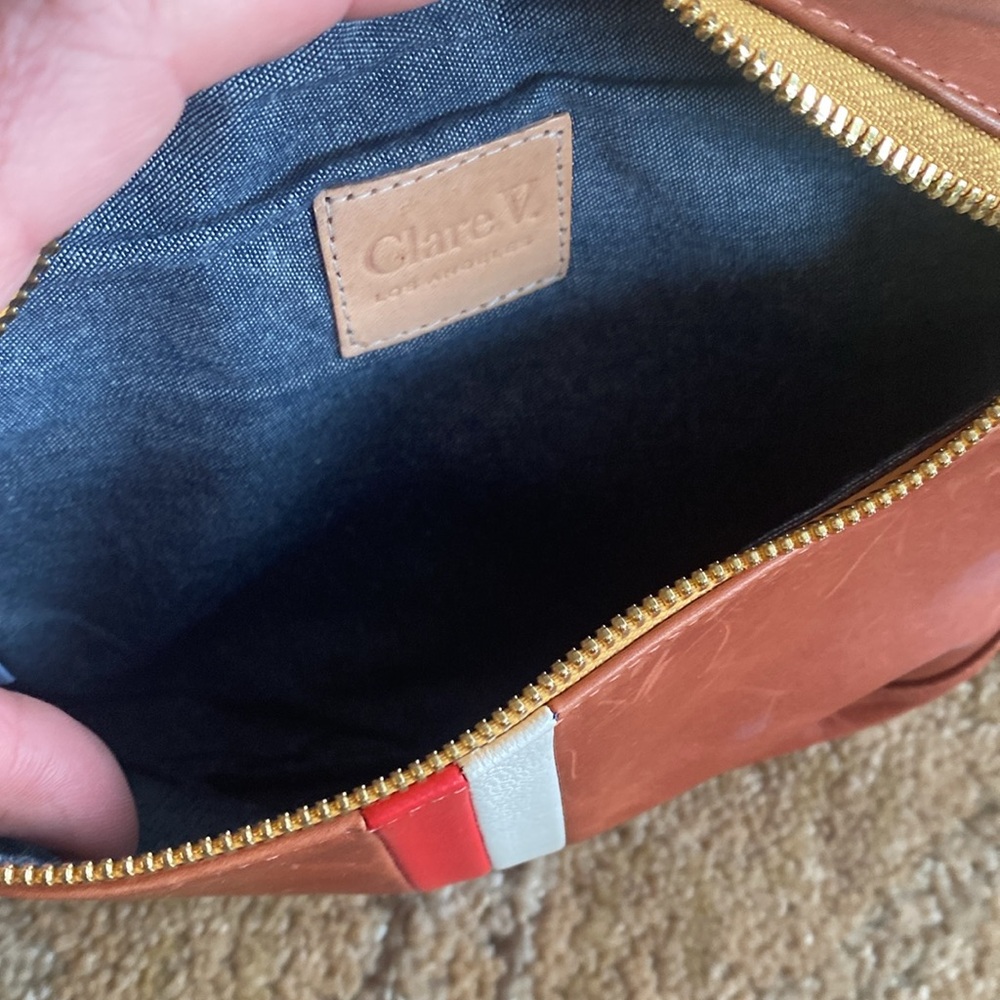 Clare V Brown Leather Crossbody with Red and White Stripe - Picture 4 of 4